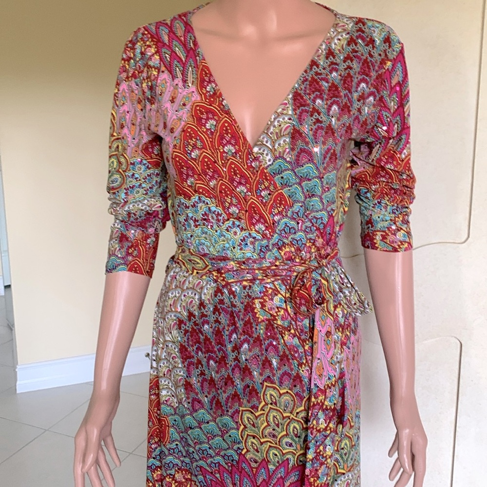 Elyssa Suzanne printed with sequins wrap dress